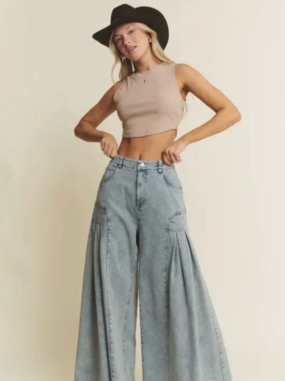 Denim Wide Leg Flared Pants